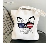 Bolsa de compras Bulldog Francés, bolsa ecológica reutilizable, bolsa de compras de lona, ​​bolsas de red reutilizables, bolsas ecológicas, tissu 24*26cm