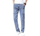 Pantalones vaqueros elásticos para hombre, novedad de verano, pantalones rectos pequeños populares para jóvenes, pantalones casuales con múltiples bolsillos para hombre 28