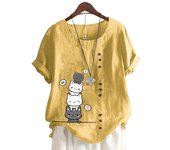 Top casual de manga corta de algodón para mujer con 11 estampados florales coloridos y cuello redondo S café