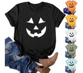 Camiseta de manga corta con cuello redondo y estampado informal para mujer con estampado de Halloween XXXL negro