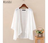 ZANZEA Cárdigan informal de verano para mujer, Tops de Color sólido, sueltos, manga 3/4, ropa de playa fina, blusas S gris