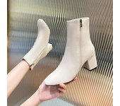 Botas cortas de piel de tacón medio para mujer, botines suaves de PU con cremallera lateral, cómodos zapatos de oficina para mujer, zapatos de barco cuadrados para mujer 35
