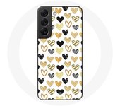 Coque pour Samsung Galaxy S21 FE Fond de texture abstraite coeurs noir jaune et gris