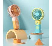 Mini ventilador eléctrico de mano con dibujos animados, carga USB, compacto y portátil, ventilador de escritorio pequeño, transfronterizo, viento fuerte azul