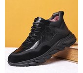 Botas de invierno de marca para hombre, botas de nieve de cuero, zapatos casuales cálidos de felpa para hombre, botas para hombre, zapatillas con cordones para hombre 6 negro