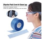 200 Uds. Gafas desechables para teñir Color de pelo, piernas, bolsa delgada, soporte para oreja, gafas, ganchos para la oreja, cuerda antideslizante de silicona, mangas antideslizantes, patas para gafas azul