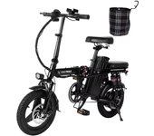 Bicicleta eléctrica urbana Honey Whale S6 Pro, neumáticos de 14 , motor de 350 W, batería de 48 V y 15 Ah negro