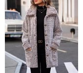 Chaquetas de vellón Sherpa para mujer, chaquetas de invierno cálidas y peludas, abrigo de peluche con solapa y botones, prendas de vestir exteriores de manga larga con bolsillos, chaquetas de piel sintética para mujer S café claro