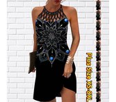 Vestido sin mangas Sexy a la moda de verano, vestido informal suave con estampado de flores y diamantes en 3D, vestido sin mangas con tirantes, vestido de verano 7XL azul