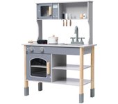 Cocina de juguete OSJ, juego de madera, cocina de cumpleaños, juguetes educativos para niños, almacenamiento, copia, estufa, mini cocina de juguete, regalo para bebés gris