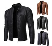 Chaqueta informal de cuero sintético para hombre, abrigo de primavera y otoño, para motociclista, entallada, color negro y azul, tallas grandes XS-3XL 3XL