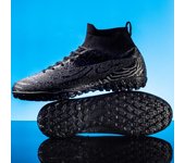 Botas de fútbol para hombre y mujer, calcetines altos con clavos cortos, zapatillas de fútbol para niños al aire libre, 32-46 32 negro