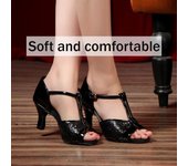 Zapatos de baile de tango latino de satén para mujer Zapatos de baile suaves Tacón alto 7CM 34 negro