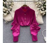 Blusa de manga larga con volantes para mujer, camisa de satén elegante Vintage, blusas holgadas informales sólidas, Tops de diseño 29538 S verde