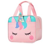 Bolsa de almuerzo para niños, lonchera térmica portátil con aislamiento de dibujos animados para estudiantes de jardín de infantes, color rosa
