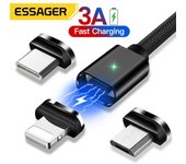 Essager-Cable USB C magnético para iPhone 14, 13, 12, Samsung Redmi, Cable Micro de carga rápida para teléfono móvil, Cable magnético de datos USB tipo C 1m Micro Cable negro