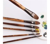 6 unids/set cepillo de pelo de comadreja de alta calidad pincel lengua pico fila pinturas acrílicas juego de pinceles para óleo suministros de arte de dibujo marrón