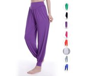 Pantalones de yoga para mujer Pantalones elásticos para mujer Pantalones sueltos de algodón modal Pantalones de harén de danza suave Deportes M blanco