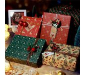 Juego de 5 papeles para envolver regalos navideños con diseños vintage de copos de nieve y renos para regalos festivos y multiocasión.
