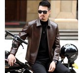 Otoño e Invierno nueva ropa de cuero genuino para hombres chaqueta de cuero de solapa corta ajustada para hombres abrigo de cuero genuino de mediana edad 4XL