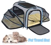 Transportín expandible para mascotas, aprobado por aerolínea, plegable, expandible, con lados suaves, bolsa de viaje para mascotas negro