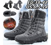 Botas de invierno para hombres al aire libre cálido forro polar impermeable botas altas de piel botas de nieve antideslizantes botas de senderismo piel de cerdo camping botas de trabajo de talla grande 38 negro