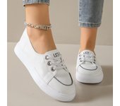 Zapatillas de deporte de plataforma baja de moda, zapatos de mujer, zapatillas de deporte para caminar de cuero sintético para mujer, mocasines blancos planos, zapatos casuales vulcanizados sin cordones 35 blanco