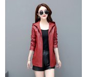 Abrigo de piel de oveja de otoño para mujer, cazadora con capucha, chaqueta de cuero holgada, grande, negra, a la moda 5XL