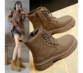 Botas de mujer estilo británico, suela gruesa, botas cortas de moda, botas de moto versátiles amarillas 35 caqui