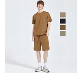 Conjunto Superior Inferior de Dos Piezas para Hombre Camiseta de Manga Corta de Poliéster de Algodón Pantalones Cuarto con Cordón Camisas y Pantalones Cortos Sueltos Sólidos Conjunto Deportivo Informal M camello