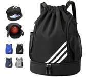 Mochila deportiva con cordón y correa de bolsillo, gran capacidad, bolsa deportiva para fútbol y baloncesto, diseño con cierre de cordón, 1 Uds. One Size negro