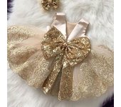 Vestido de bebé con lazo grande de Navidad, vestido elegante de lentejuelas para bautismo, 1 año de cumpleaños, fiesta de niña, boda, noche, vestido de princesa, ropa de 24M 80cm champagne