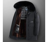 Chaqueta acolchada de algodón para hombres jóvenes y de mediana edad Abrigo de invierno cálido y aterciopelado Cuello de piel y chaqueta larga acolchada de algodón XL azul oscuro