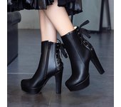 Moda Nueva Moda 2019 Botines de Mujer Tacones Altos Plataforma Botas de Moto Moda Cordones Blanco Negro Zapatos de Damas 569 3 blanco