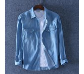 Camisas vaqueras de algodón para hombre Camisa azul vaquera informal de manga larga para hombre M