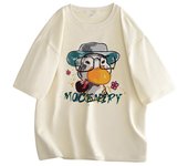 Camiseta de manga corta de verano para hombre, camiseta holgada de algodón para hombre, ropa informal para pareja, chaqueta de dibujos animados, camiseta de tendencia para hombre S azul