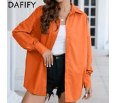 DAFIFY Blusas y camisas sueltas con cuello tipo POLO de manga larga con estampado de Color sólido informal para primavera y otoño para mujer S