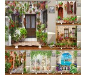 Cortinas de ducha con paisaje de flores de jardín, cortina de baño impermeable, decoración del hogar, mamparas de tela lavables para baño W120xH180cm