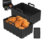 2 piezas de olla de silicona para freidora de aire con asa, revestimiento de silicona reutilizable para freidora de aire, bandeja rectangular de silicona resistente al calor para freidora de aire negro