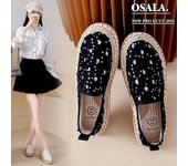 2024 Zapatos casuales cómodos sin cordones para mujer, mocasines de lona con plataforma plana y correa para mujer, alpargatas de paja 35 negro