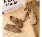 Zapatillas de punta cerrada para mujer, sandalias de piel de ante, zuecos, sandalias para mujer, sandalias de jardín de moda retro, zapatos de mujer, otoño/invierno 2024 35 caqui