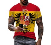 Camiseta con cuello redondo y estampado 3d del emblema nacional de España, pantalón corto informal de manga corta, camisetas de gran tamaño, camisetas a la moda, ropa para hombre 3XL