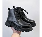 Botas Martin para hombre, estilo británico, estilo locomotora de viento, botas altas de cuero con suela gruesa y puntera elevada, botas cortas retro 25008-A 38 negro