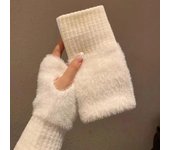 Guantes de invierno suaves de lana de visón para mujer, guantes de medio dedo cálidos de lujo, Blanco sólido de felpa de punto, guantes sin dedos, mitones de muñeca para escribir one size color rosa