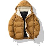Chaqueta de pan gruesa acolchada de algodón para hombre, suéter informal, chaqueta versátil de moda suelta M almendra