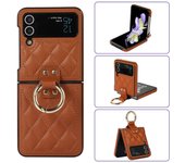 Funda de cuero para Samsung Galaxy Z Flip4 Filp3 Funda plegable para teléfono con anillo Estilo clásico Funda protectora de bolsillo para Huawei P50 Samsung Galaxy Z Flip3 blanco