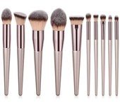 Juego de brochas de maquillaje color champán para mujer, brochas de maquillaje Kabuki para base, polvos, rubor, sombras de ojos, herramientas de belleza.