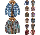 Camisa a cuadros con botones y forro acolchado para hombre, agrega terciopelo para mantener la chaqueta abrigada con capucha(Impresión sin posicionamiento) XXXL