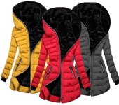 Chaqueta acolchada de invierno para mujer, chaqueta acolchada de terciopelo cálida con capucha, chaqueta de longitud media, chaqueta acolchada de color sólido M negro