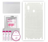 apgo Protective Skin Sticker for the back+sides compatible with Samsung Galaxy A20, Full Wrap Film, Foil, Vinyl - Pattern White Fabric